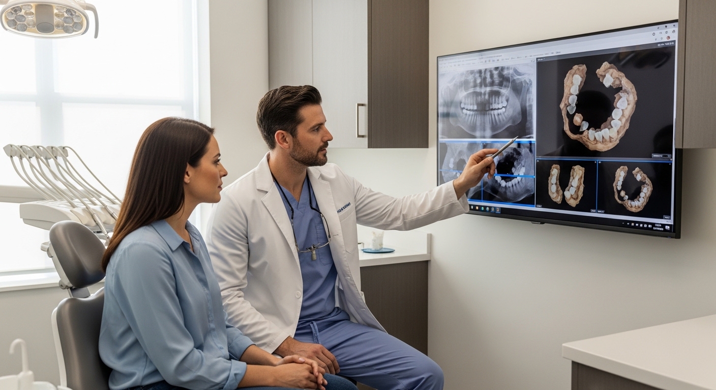 Dentist consulting with a patient in a modern dental office