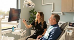 Modern dental office in Abilene with a dentist consulting a patient