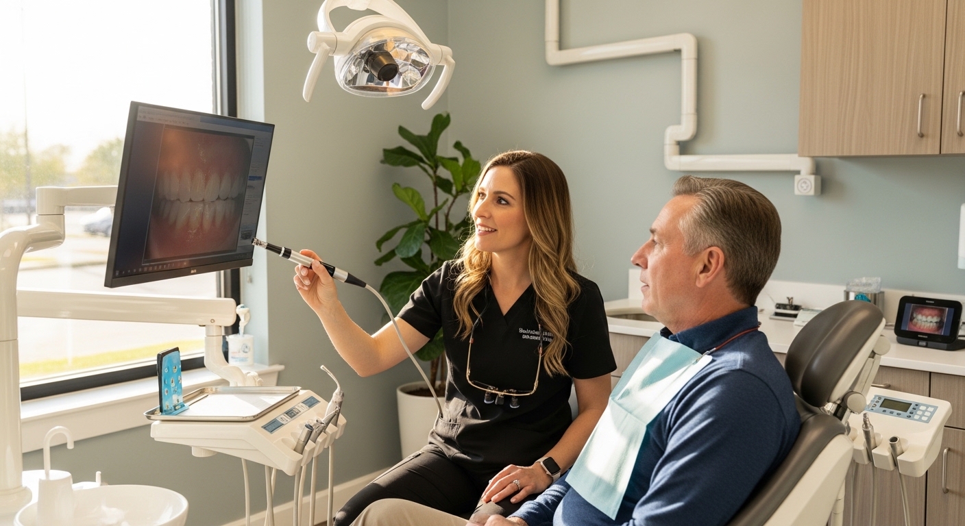 Modern dental office in Abilene with a dentist consulting a patient